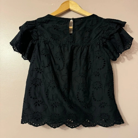 Industry Women's Double Ruffle Sleeve  Scallop Hem Eyelet Blouse Size S - Picture 9 of 9